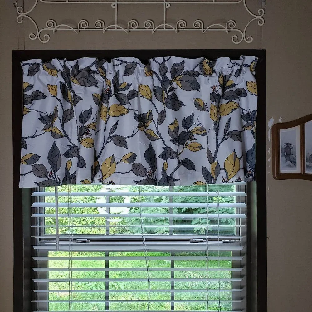 Elegant Drift Away 52x18 Floral Valance Gray Base with Sunny Yellow Flowers